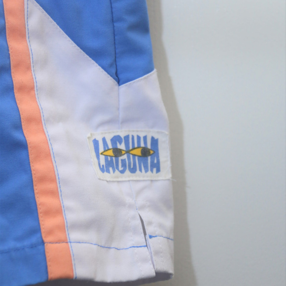 80's Vintage "LAGUNA" Colorblock Swim Trunks - Picture 4 of 5